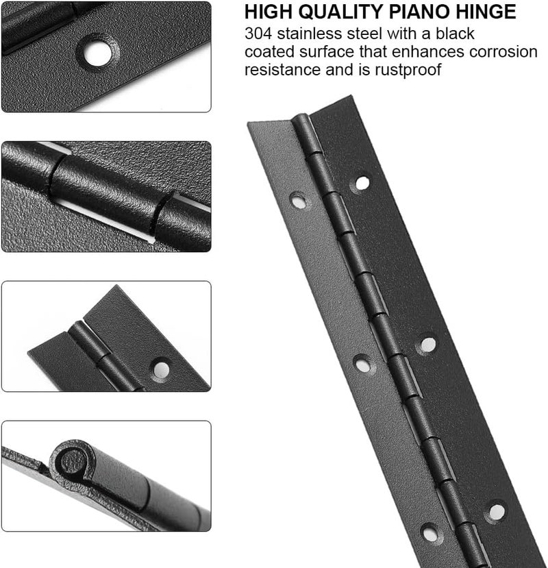 FVSEC 8 Pack 8 Inch Piano Hinge, Heavy Duty Continuous Hinge with Holes for Cabinets Boat Marine Door, 304 Stainless Steel 0.04" Leaf Thickness 1.2'' Open Width (Black) - Image 5